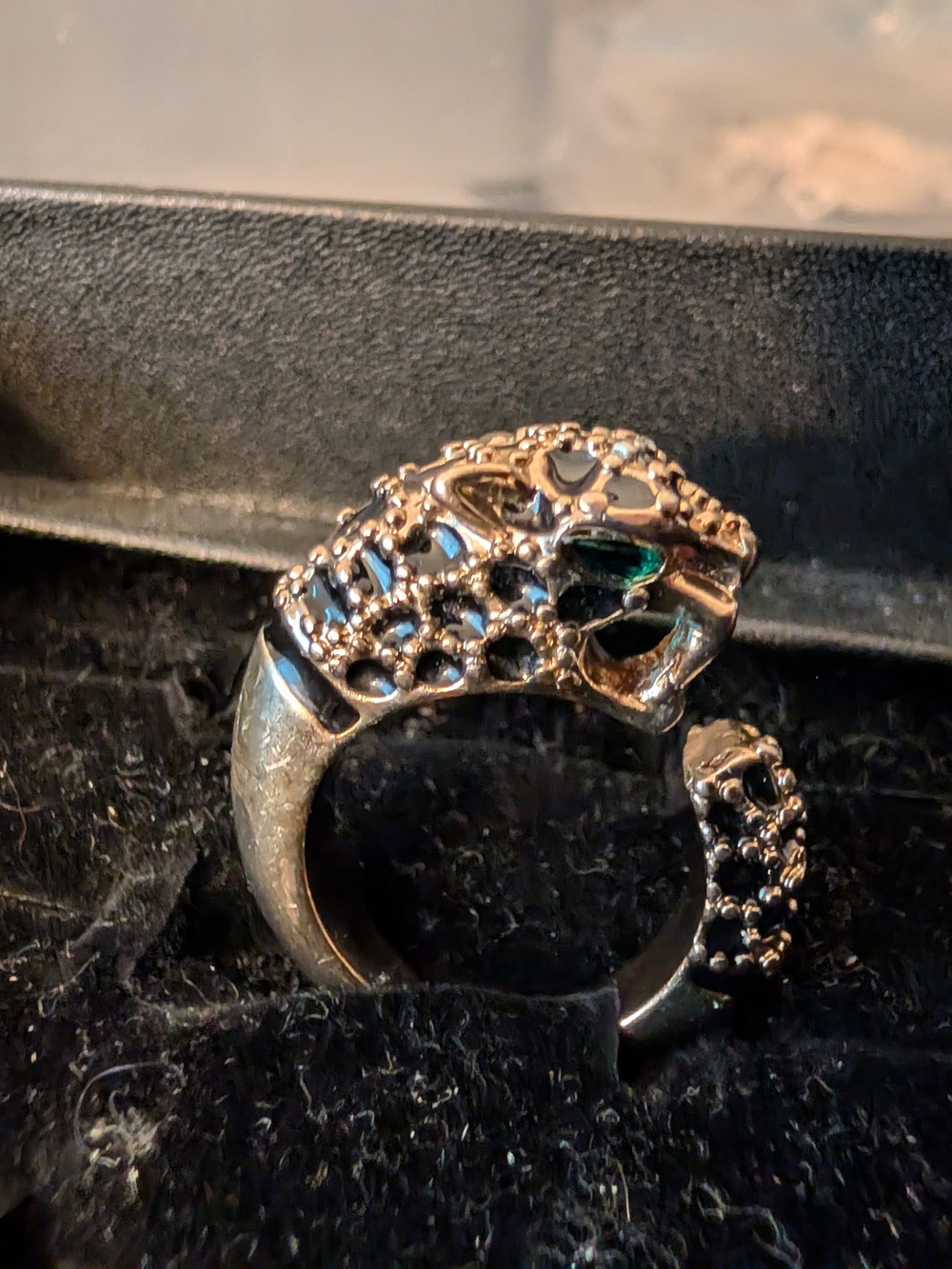 🐆 Emerald Eye Sterling Silver Panther Ring ✨